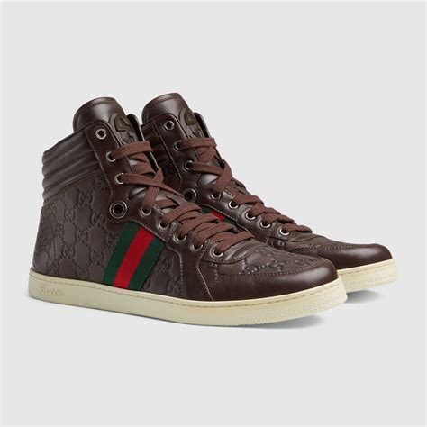 gucci high top leather sneakers|Gucci monogram high top sneakers.